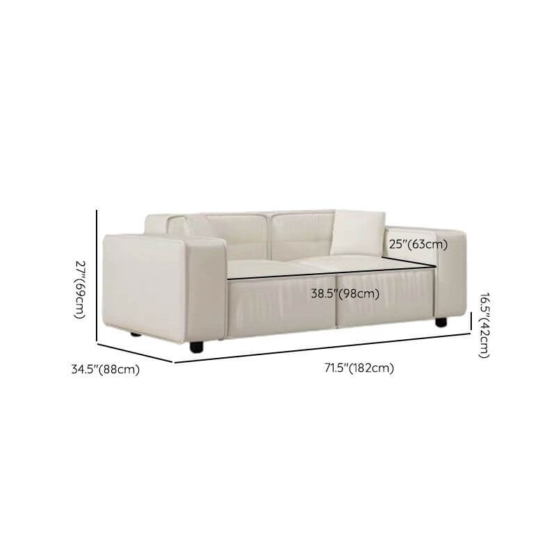 Drawing Room Sofa with Biscuit Back, Off-White Upholstery, and 3 Pillows Dimensions