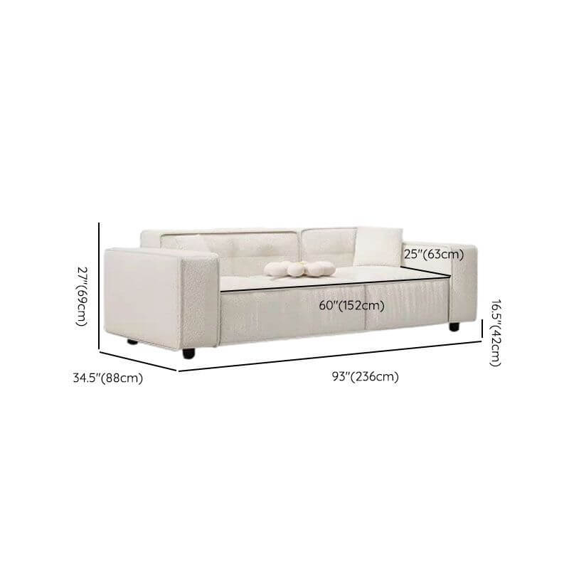 Drawing Room Sofa with Biscuit Back, Off-White Upholstery, and 3 Pillows Dimensions