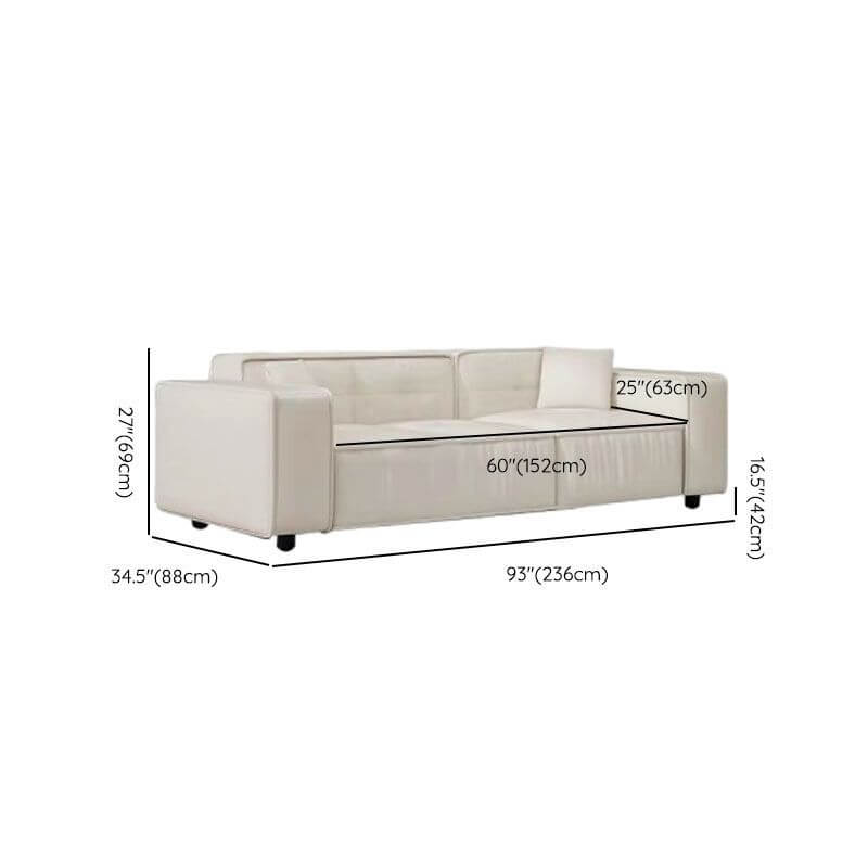 Drawing Room Sofa with Biscuit Back, Off-White Upholstery, and 3 Pillows Dimensions