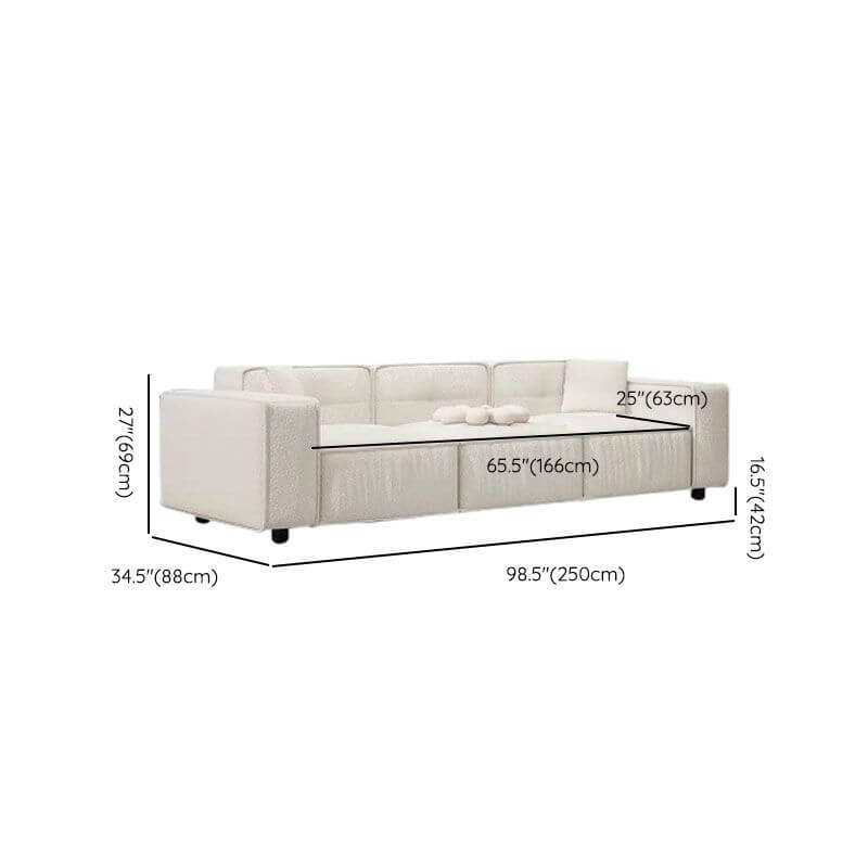 Drawing Room Sofa with Biscuit Back, Off-White Upholstery, and 3 Pillows Dimensions