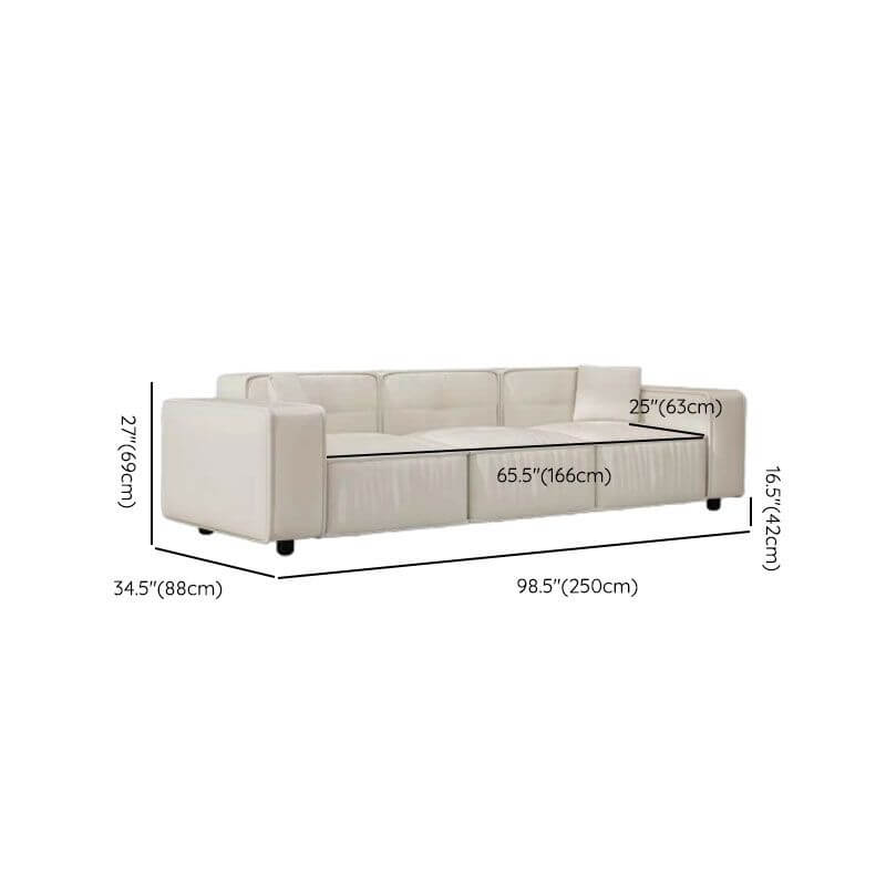 Drawing Room Sofa with Biscuit Back, Off-White Upholstery, and 3 Pillows Dimensions