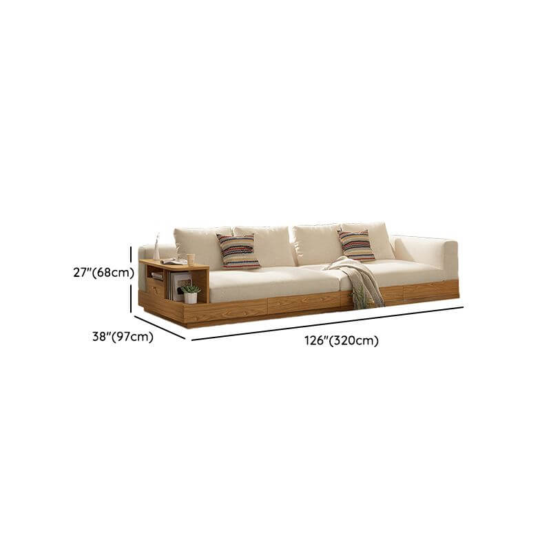 Sleek Ash Wood Off-White Sofa Couch with Hidden Storage and Removable Cushion Dimensions