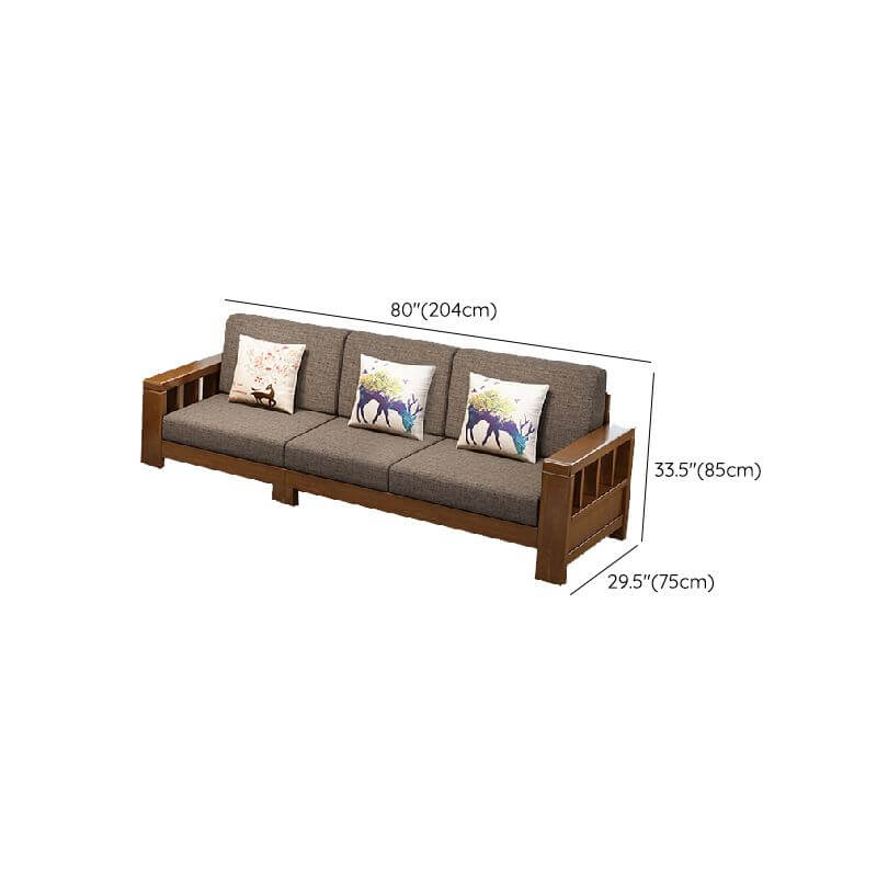 Versatile Grey Sofa Couch with Natural Wood, 3-5 Pillows, and Hidden Storage Dimensions