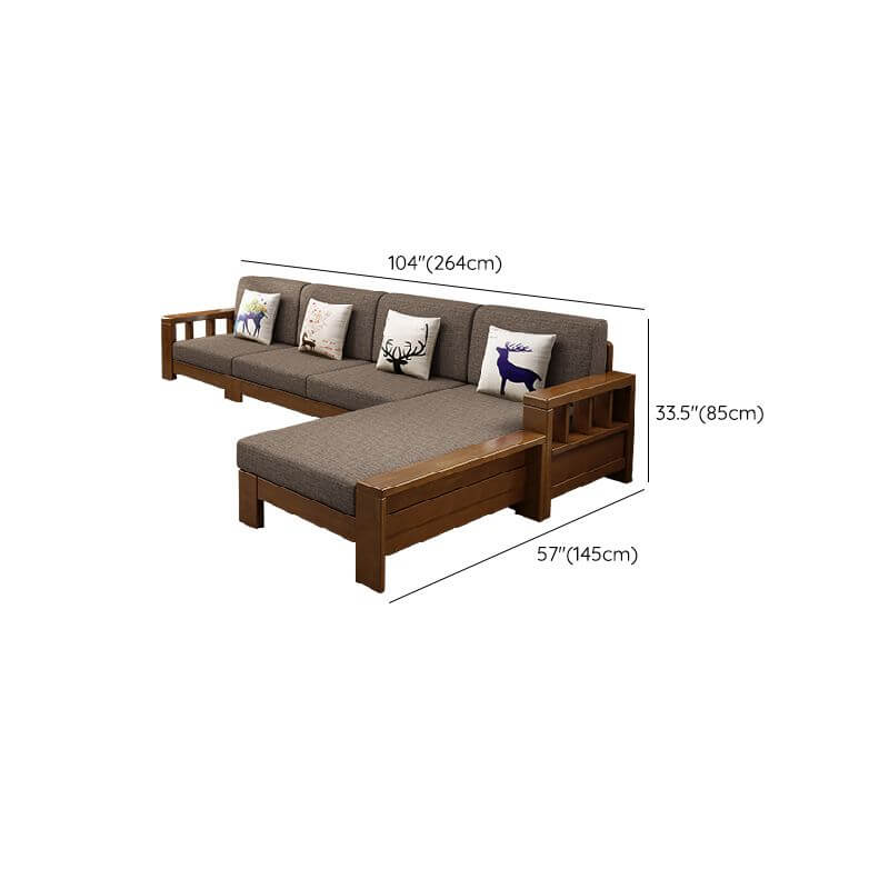 Versatile Grey Sofa Couch with Natural Wood, 3-5 Pillows, and Hidden Storage Dimensions