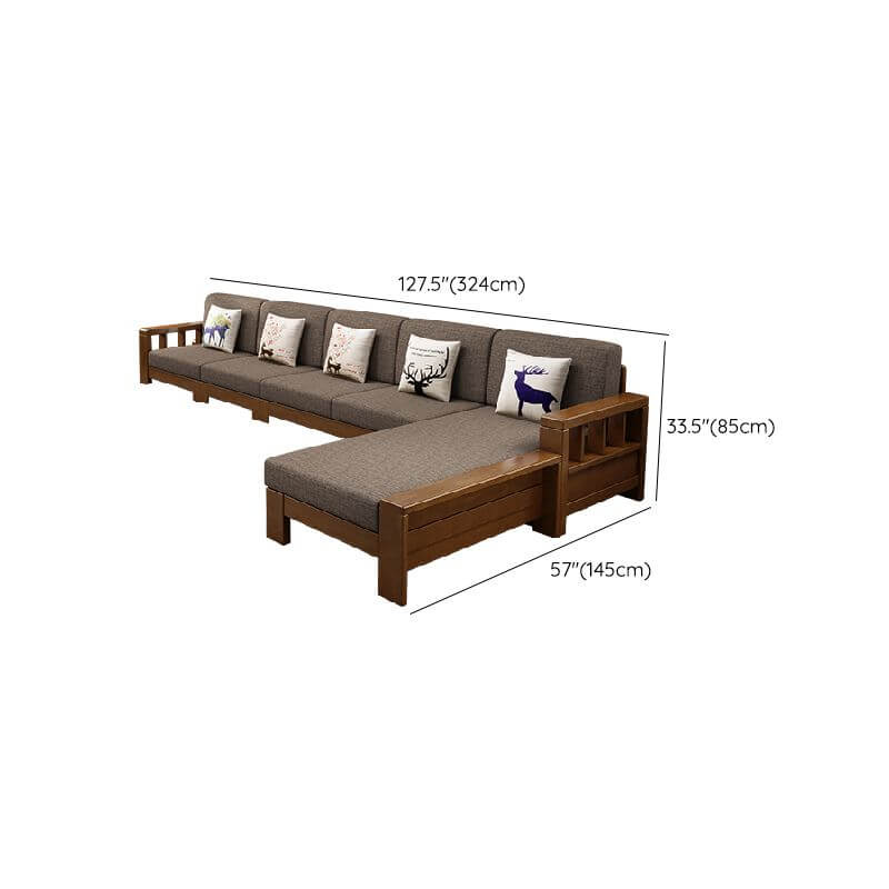Versatile Grey Sofa Couch with Natural Wood, 3-5 Pillows, and Hidden Storage Dimensions